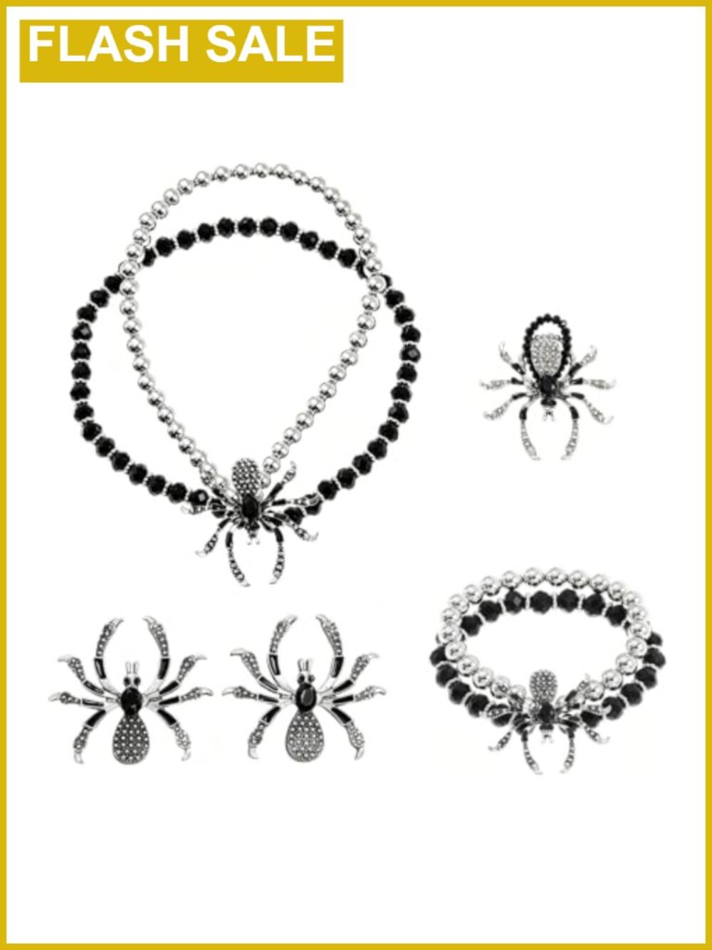 Gothic Spider Rhinestone Crystal Jewelry Set Choker Earrings Bracelets Rings